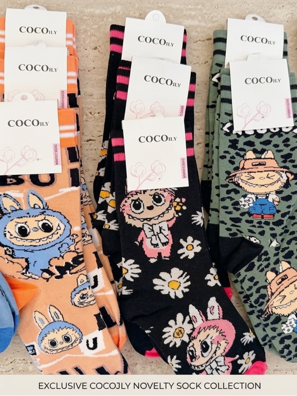 Women's Novelty Daisy & Character Socks - Black, Peach, Olive